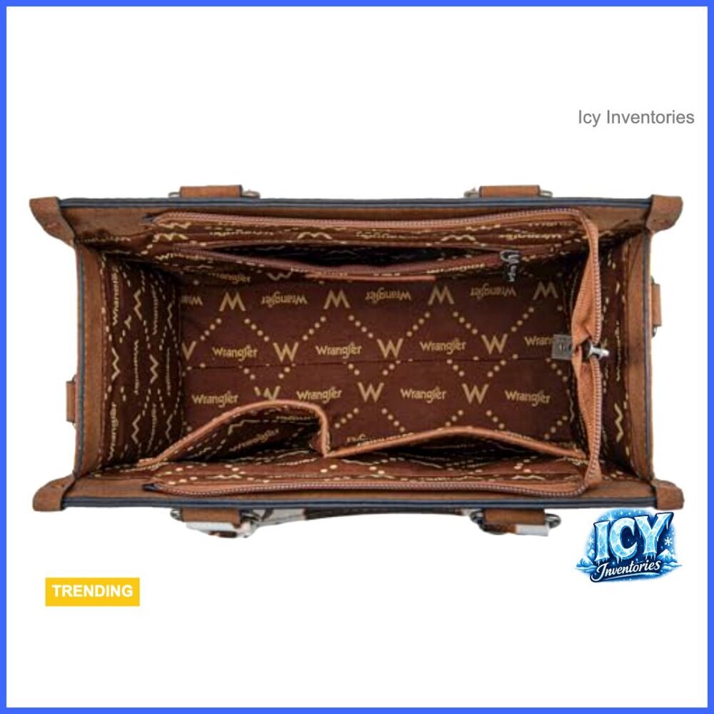 Western Retro Top Handle Tote Bag with Cow Print and Whipstitch Details - Picture 4 of 7